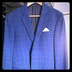 Custom Mens Blazer; Blue plaid with salmon detail